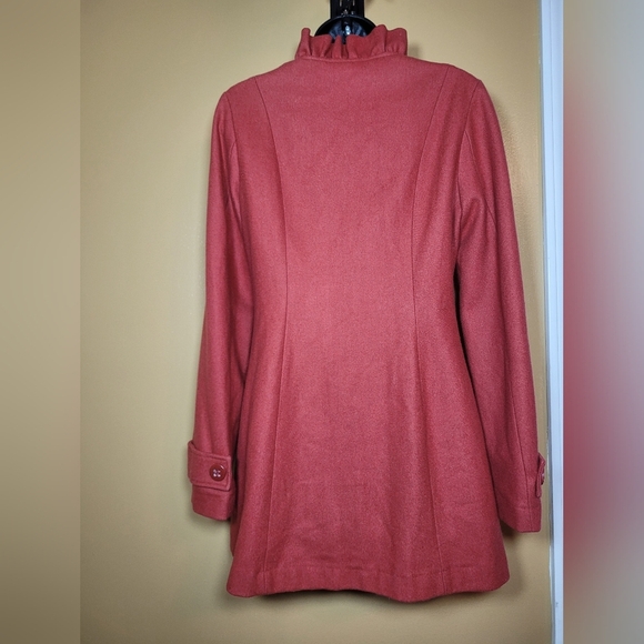 Anthropologie Tulle Wool Blend Long Sleeve Ruffle Red Orange Coat sz S JS071 - Picture 10 of 10